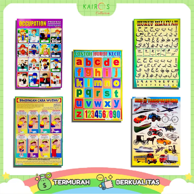 Paket 10 Poster Belajar Anak Edukasi Angka, Huruf, Binatang, Buah, Sayur, Random Motif Karton Sekolah Stationery 2