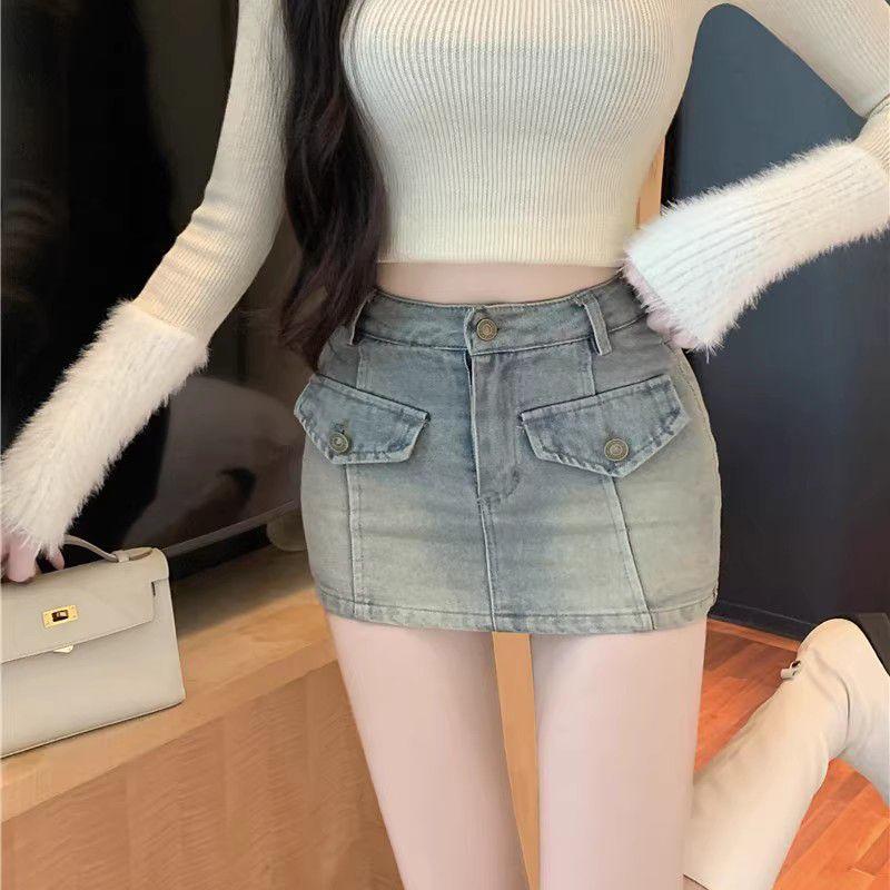 Chân Váy Bodycon Denim, Cô Gái Nóng Bỏng Mỹ, Chân Váy Nữ Mùa Hè, Chân Váy Chữ A, Chân Váy Bó Sát Gợi Cảm, Quần Chống Lộ, Thích Hợp Cho Nữ Women Khuy 7