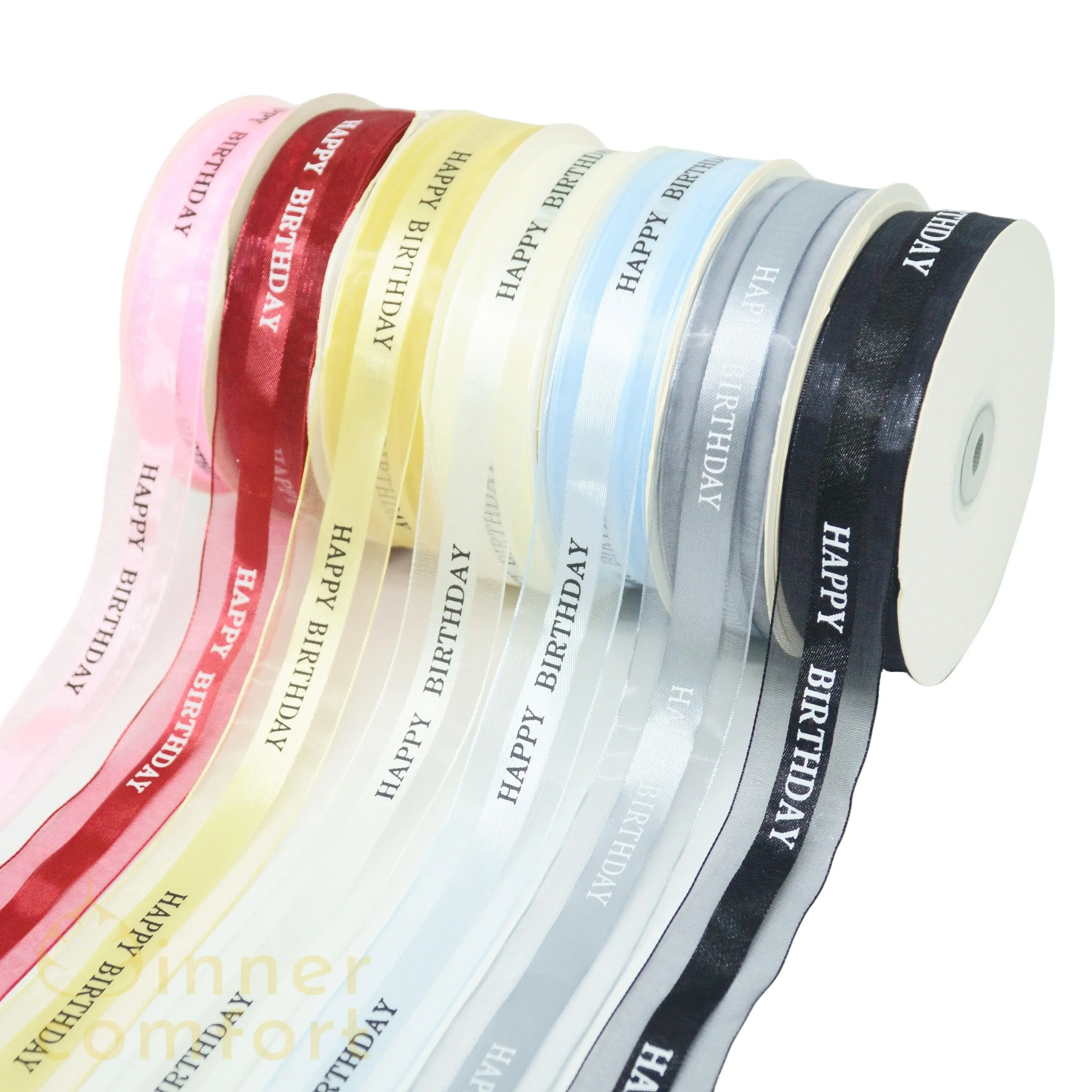 Pita Satin Siffon Happy Birthday Best Wishes 2,5 cm / 1 inch Per 1 Meter Kado buket bunga