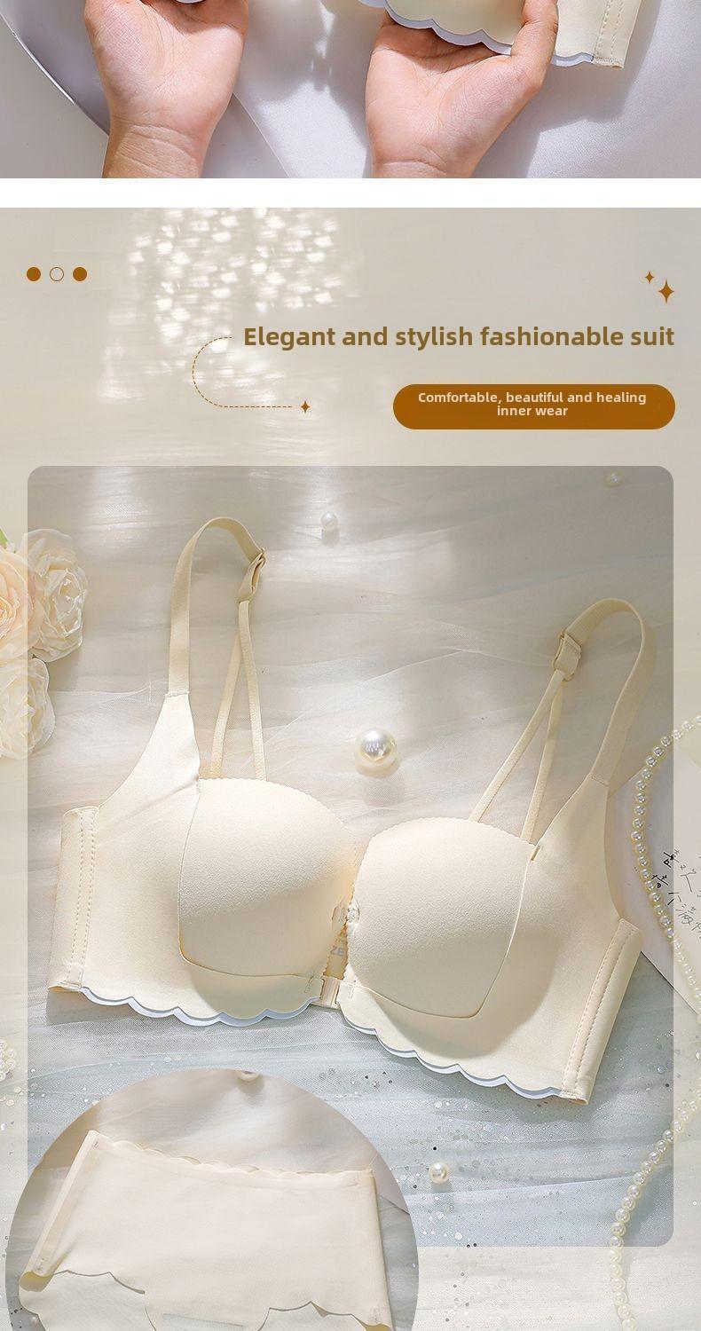 Product Introduction of Front Button Gathering Bra Small Breast Size Exaggerating Bra Push up and Anti-Sagging Sexy Seamless Beautiful Back Underwired Bra Thick Cup Underwear for Women 10