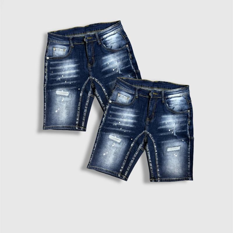 Shopvietanhq9 - Quần Jeans Short Xanh Đậm nam 2 đáy (534) big size quần Super vẩy sơn, rách, vải giãn, quần ds khuyết tật Hót new Men - Menswear