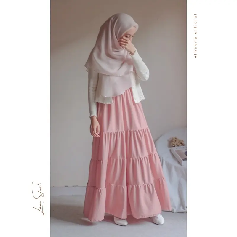 [•Elhusna•] Lani Skirt/ Rok Canda / Rok Susun / Rok Rempel / Maxi Skirt / Rok Susun Ruffle Muslim Panjang Wanita 8