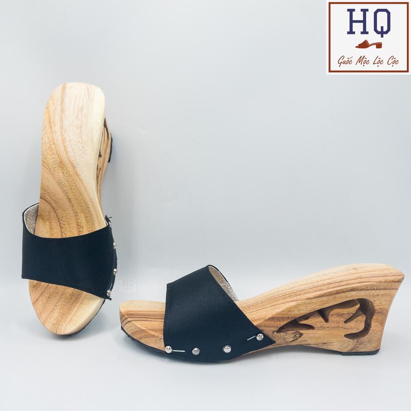 Guốc gỗ nữ mũi tròn, dép gỗ 7 phân quai lụa tafta Bồ Câu guốc mộc đế xuồng mặc áo dài, bà ba, yếm, đồ lam đi chùa, phụ kiện chụp ảnh