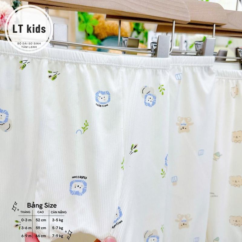 Combo 3-Combo 5 Bộ quần áo dài tay chất tăm lạnh Hàn quốc, bảng màu kem cho bé trai và bé gái, size sơ sinh 3-9kg 5