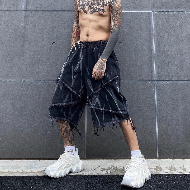 Quần Denim, Phong Cách Đường Phố Mỹ Mùa Hè Cổ Điển Goth Tie-Dye, Quần Đùi Vibe Đường Phố Cao Cấp Hợp Xu hướng Dành Cho Nam Giới, Thủ Công Giặt 1