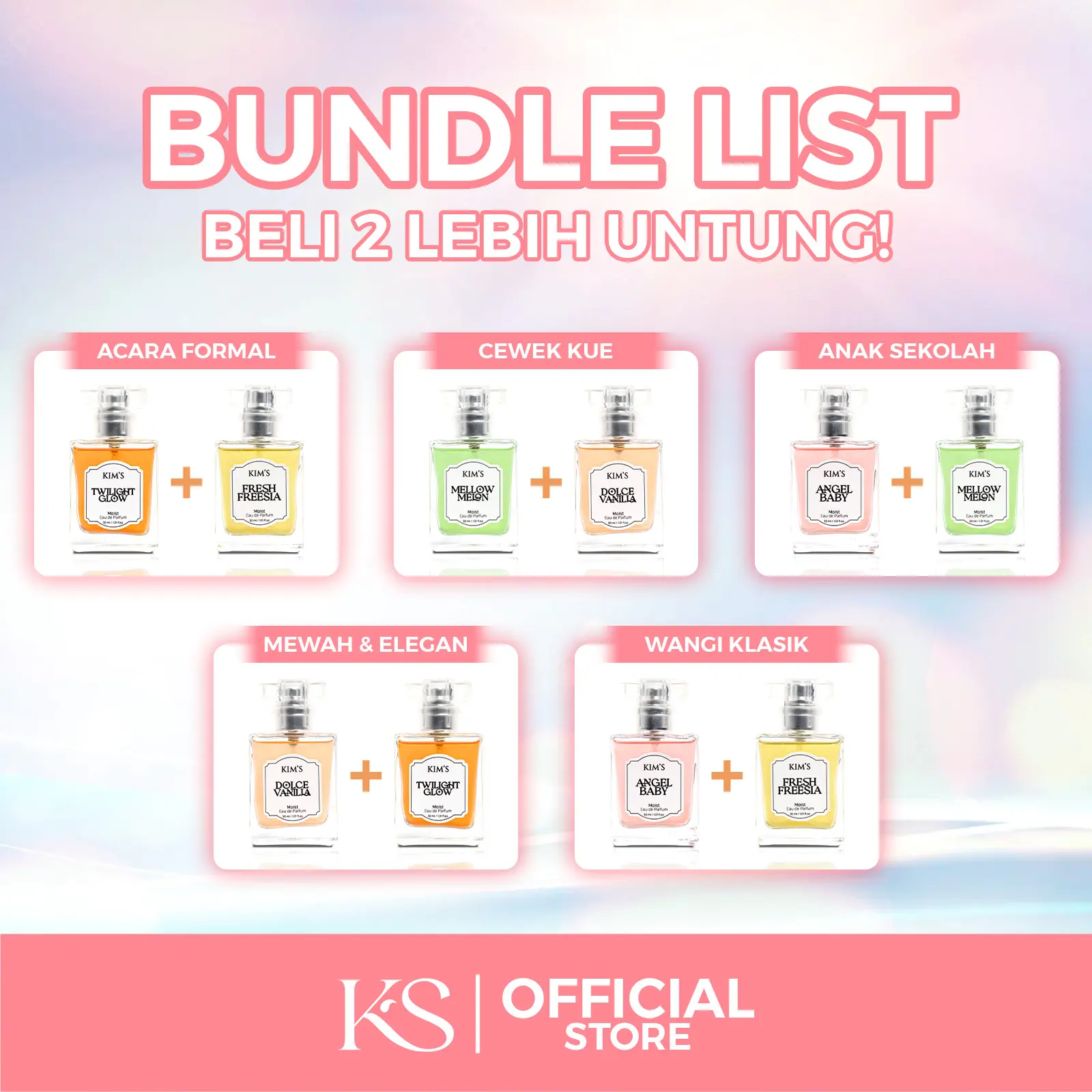 Bundle KIM'S Moist Eau de Parfum (EDP) Isi 2 - All Varian - Parfum + Pelembab Wangi Tahan Lama KIMS 30ml Perfume