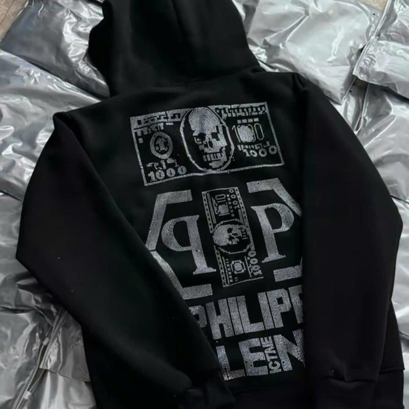áo nỉ khoác hoodie zip philipplein đính đá logo qp chất liệu nỉ cao cấp unisex nam nữ Menswear Dài Tay