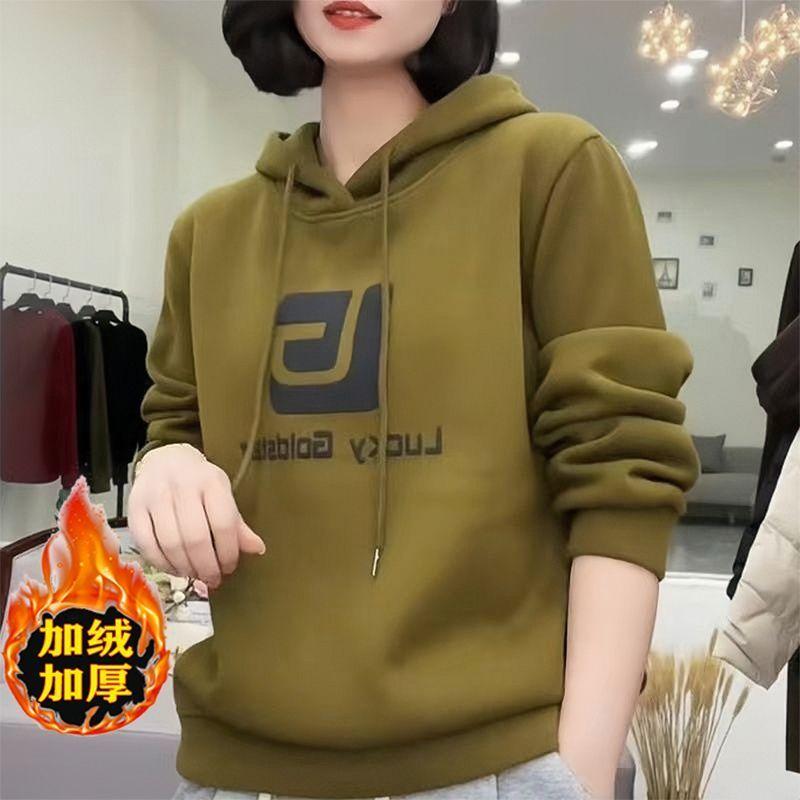 Áo Nỉ Có Mũ Trùm Đầu, Lót Lông Cừu, Dày Dặn, Dành Cho Nữ, Thời Trang Thu Đông, Phong Cách Hàn Quốc Mới, Dáng Rộng Rãi Và Bó Sát, Che Bụng, Áo Dày, Thời Trang, Năm 2024 7