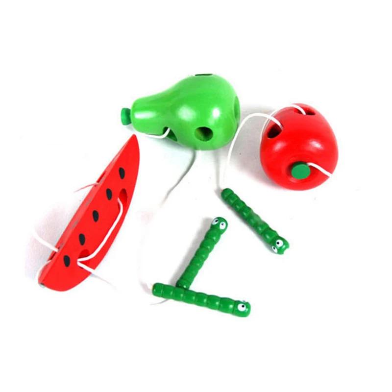 Montessori Educational Toys Fun Wooden Toys Bugs Eating Fruit Apple Pear Early Education Teaching Aid Toys Gift 3