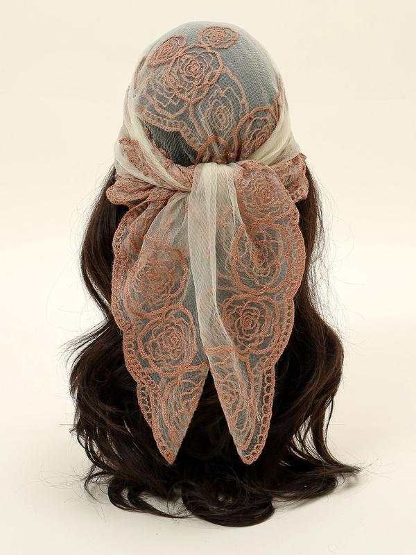 Spring Floral Mesh Scallop Design Bandana, Boho Style Scarf, Women's Scarf for All Seasons, Fashion Accessories for Women & Girls 7