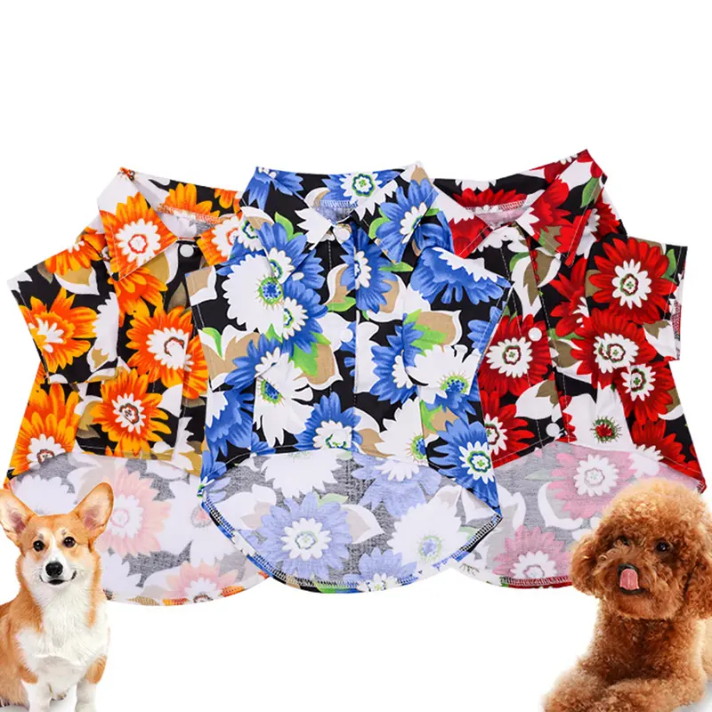 Xiahaone-Áo Thun Cho Chó Con, Phong Cách Bãi Biển Hawaii, In Hoa Cúc, Polyester, Cổ Áo Chui Đầu, Áo Cánh Cho Thú Cưng, Trang Phục Mùa Hè 0