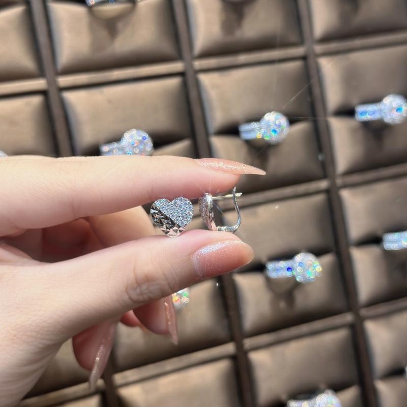 Phụ Kiện Bông Tai Bạc Khoen Bật Trái Tim Tấm Xen Kẻ Chạm Máy Xi Kim (B336)