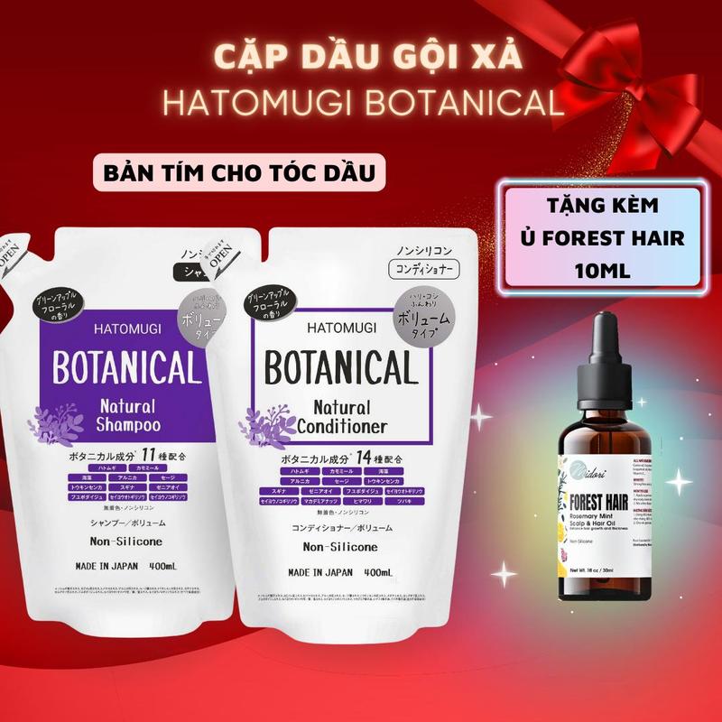 [TẶNG KÈM OIL FOREST HAIR 10ML] Combo Dầu Gội và Dầu Xả Hatomugi Botanical Nhật Bản 400ml không chứa silicon, Gội xả Botanical mẫu tím dành cho tóc dầu