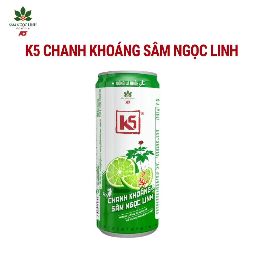 Nước Tăng Lực K5 Sâm Ngọc Linh Lốc 6 Lon Vị Chanh Khoáng (320ml/Lon)