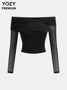 YOZY Women's Solid Off Shoulder Tee, Fashion Casual Long Sleeve Top for Daily Outdoor Wear, Women Top Clothes for Spring Fall