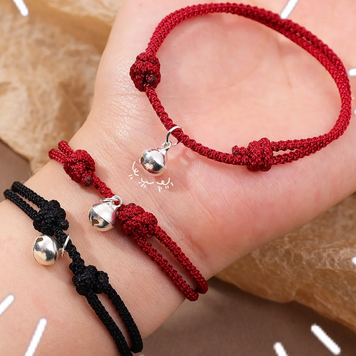2/4Pcs Woven Rope Little Bell Bracelets with Little Bell Pendant for Lovers Adjustable Delicate Bracelet Fashion Ornaments