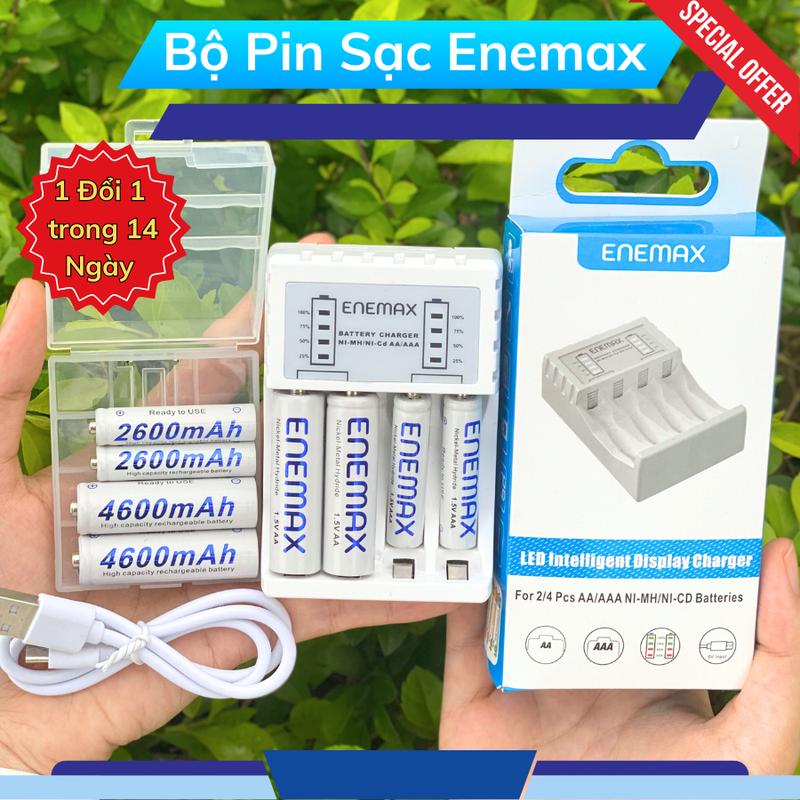 [Deal Live] Bộ Sạc Nhanh Enemax 4 Pin AA 4600mAh và 4 Pin AAA 2600mAh. Sạc lại nhiều lần, Tiết kiệm, An toàn, Sạc pin mic hát, pin đồng hồ, pin đồ chơi, điều khiển remote