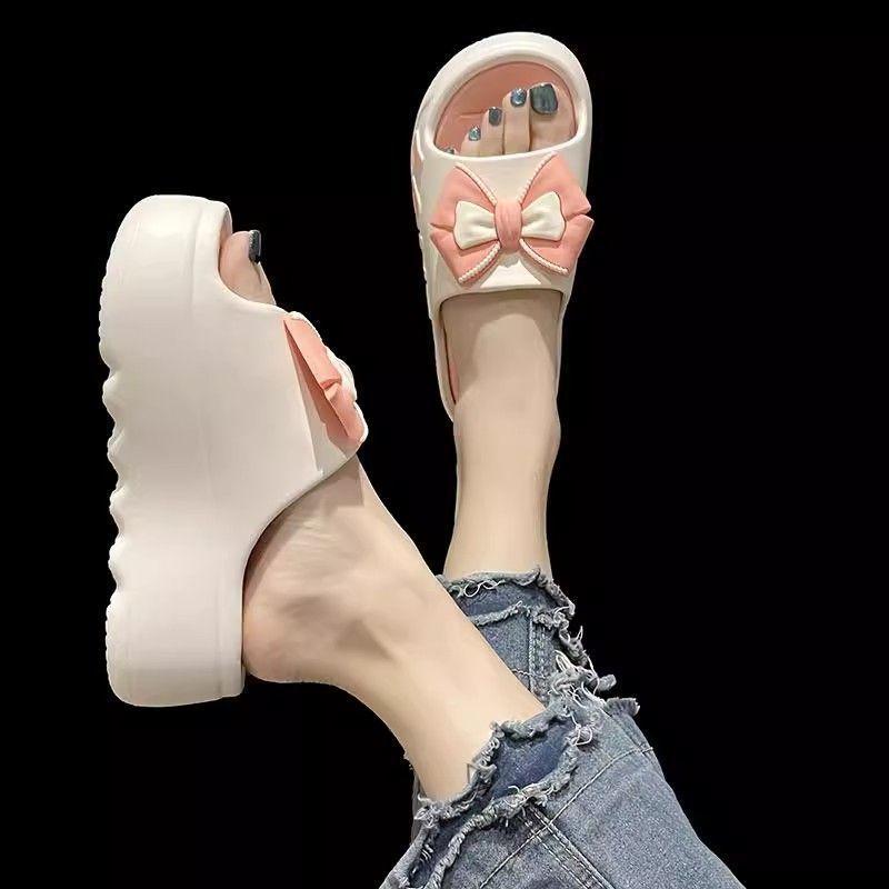 Dép Đế Bánh Mì, Giày Nữ Mùa Hè, Cao Gót, Nội Thất Gia Đình, Thời Trang, Thắt Nơ, Dép Đi Trong Nhà Tắm, Tăng Chiều Cao, Không Trơn Trượt, Có Thể Đeo Ngoài Trời, Tỷ Lệ Mua Lại 53%, Năm 2025 1