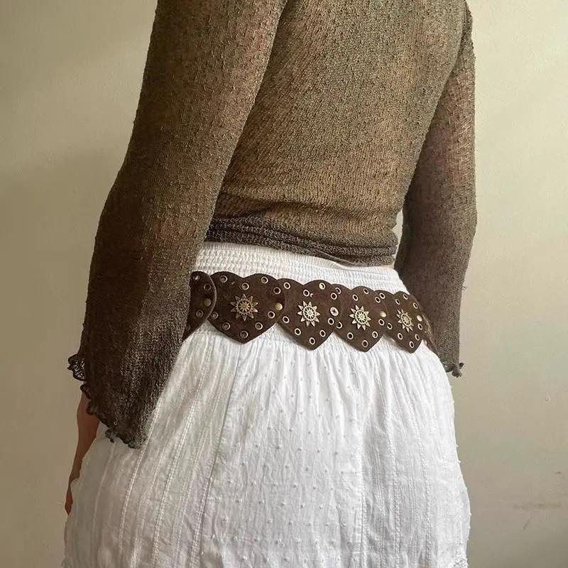 Vintage Western Tribal Waist Belt – Y2K Edgy Metal Heart  display picture 2