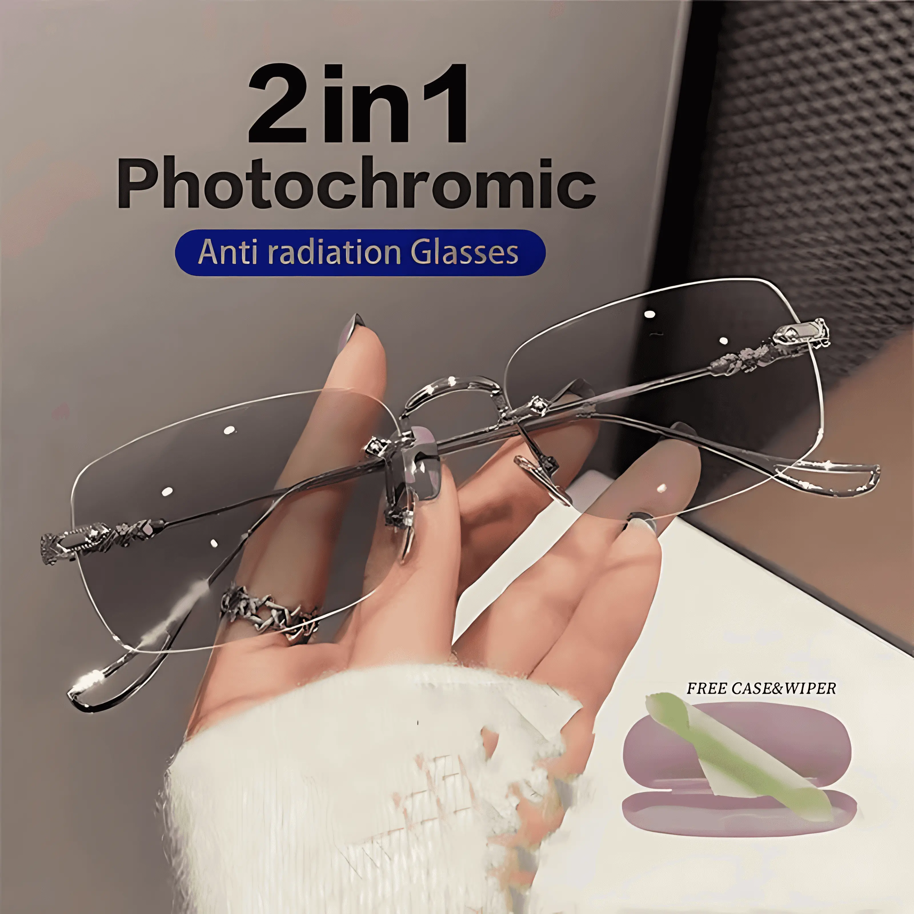 #G001 High Quality Transition Photochromic Eyeglasses - Rimless, Frameless Computer Eyewear with Anti-Radiation for Men and Women shades  pango