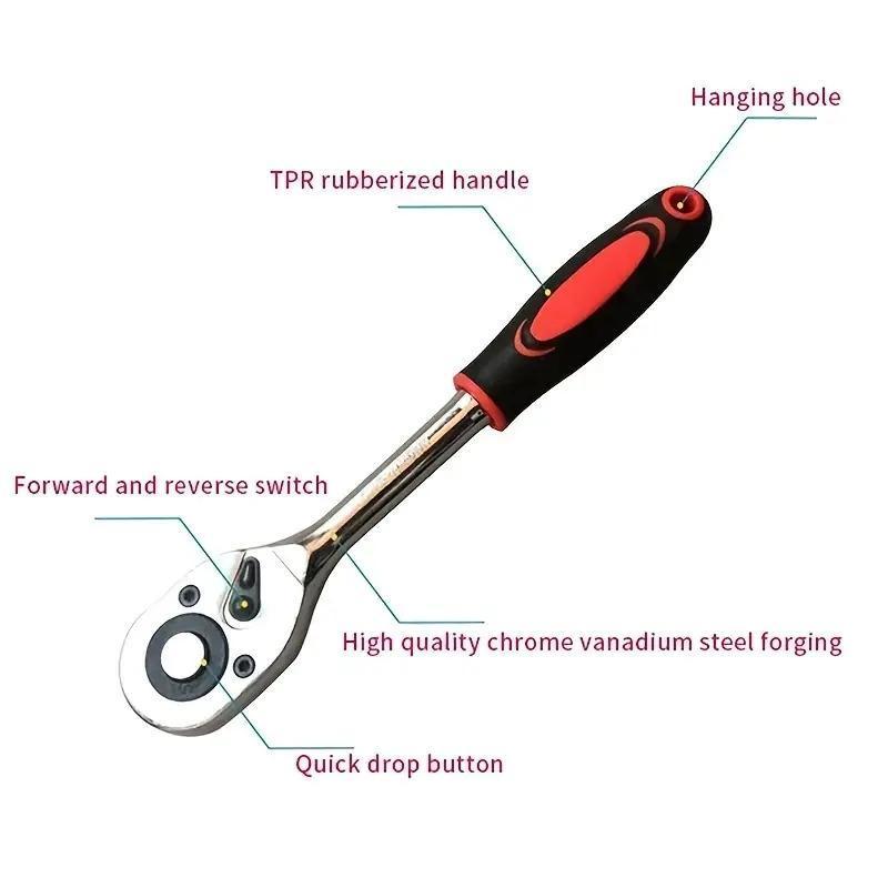 1/4 Inch Multifunctional Ratchet Wrench, 1 Count Quick Release Telescopic Ratchet Socket Wrench Tool, Ratchet Handle Wrench Repair Tools, Hardware, Portable 3