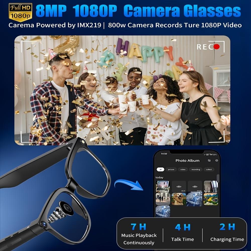 AI Smart Video Glasses, equipped with an 8 megapixel camera, supporting 4K HD video recording, wireless calling and music
