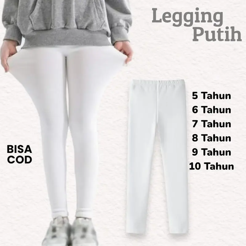 Legging putih anak perempuan 5 tahun sampai 15 tahun bahan tebal adem nyaman dipakai / Celana legging panjang putih anak cewek / Leging putih paskibra / Lejing putih tebal 7 tahun 0