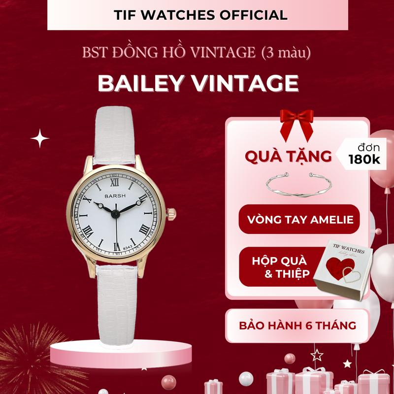 Đồng hồ Nữ Tay Nhỏ Vintage BAILEY Tif Watches Dây Da Cao Cấp Hàn Quốc
