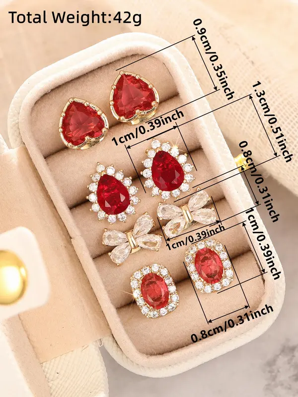Women's Elegant Rhinestone & Garnet Decorated Earrings Set, Exquisite Trendy Earrings, Fashionable Jewelry for Women for Party & Daily Clothing Decor 1