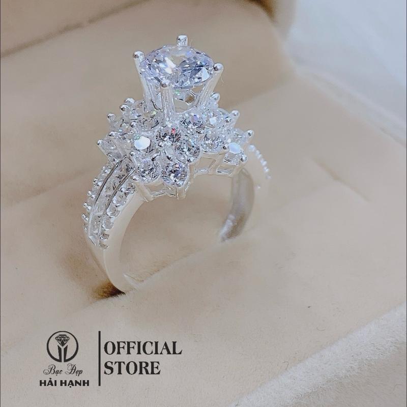 [HHJ24] Nhẫn bạc ta đá cao hoa xoè phối đá baget siêu sáng bản đai to cho nữ _Bạc Đẹp Hải Hạnh HHJ Women Nữ