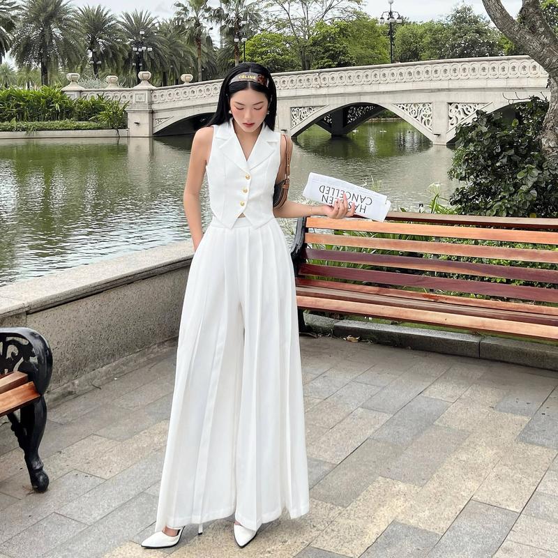 [VEO'S] ANDI - Quần Suông Dài Xếp Ly Cạp Cao Ống Đứng Andi Pants & Áo Gile Kiểu Nữ Mùa Hè Croptop Dáng Ngắn Form Ôm Andi Vest Thanh Lịch