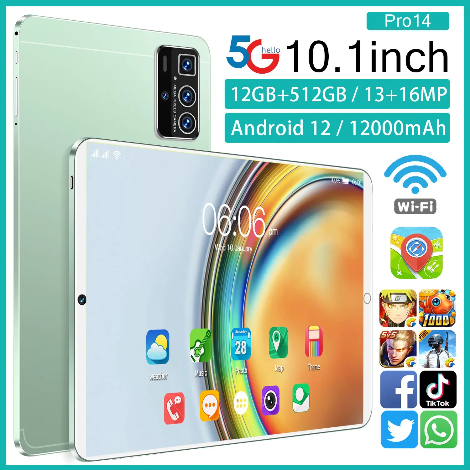 Tablet 10.1-Inch Large Screen 8-Core Dual Card Dual Standby WiFi Android Tablet 12+512G