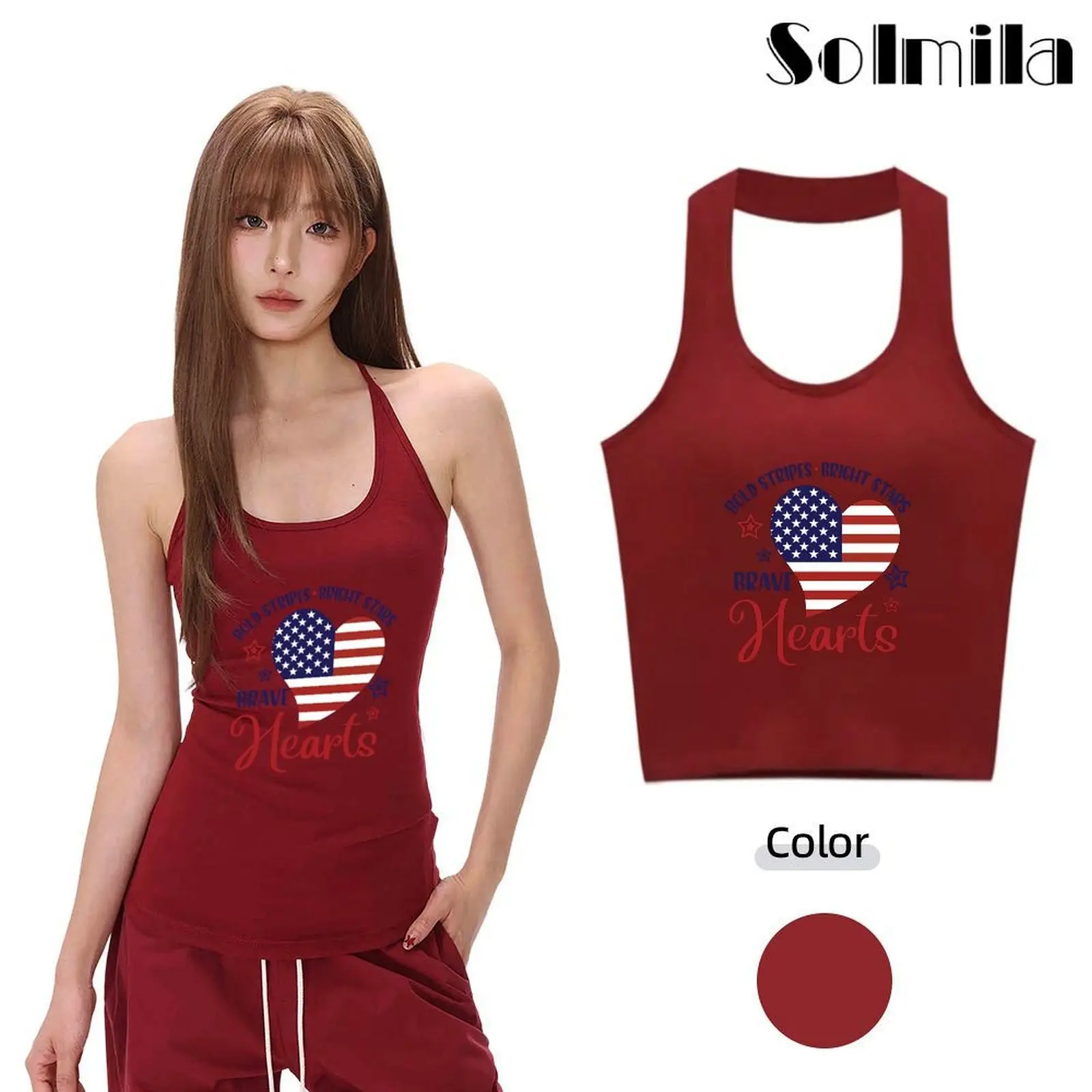✨X-fashion✨Summer Women Slim Fit Love Letter Print Casual Halter Neck Sleeveless Vest