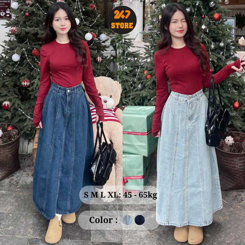 Chân váy jean bò ly xanh nhạt xanh đậm tôn dáng cho nữ - Women 7653