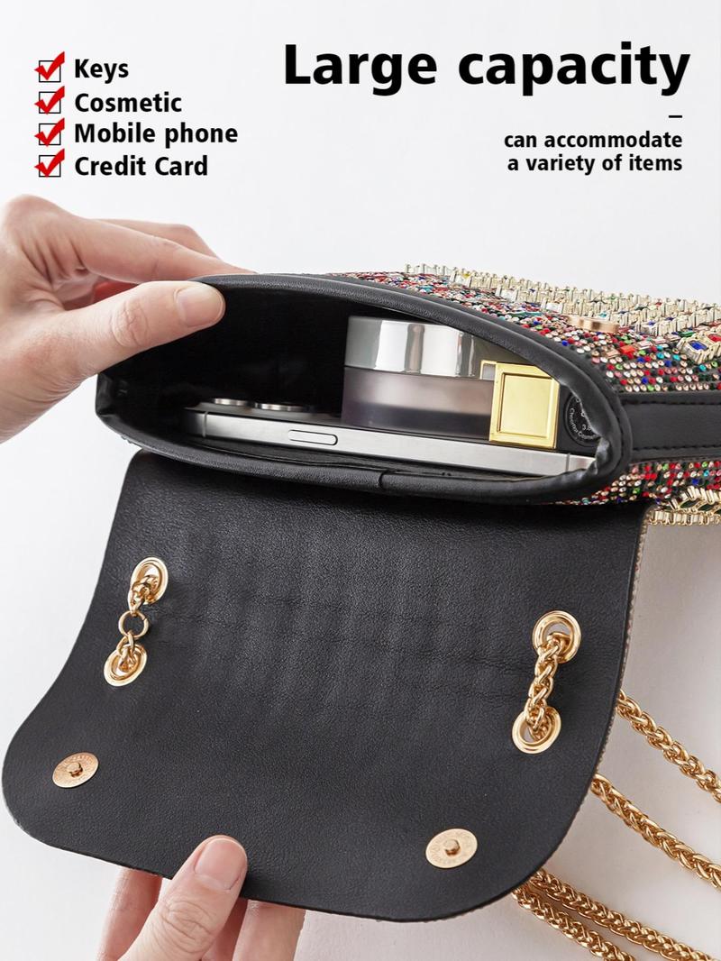 Product Introduction of Women's Rhinestone Decorated Shoulder Bag, Ladies Purse, Fashionable Chain Strap Crossbody Bag for Party, Trendy All-match & Exquisite Shoulder Bag for Birthday Gift 4