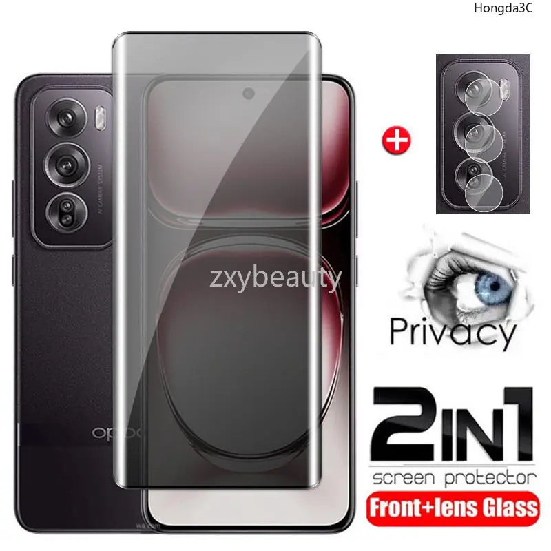 2in1 3D Curved Privacy Tempered Glass For OPPO Reno 12 Pro 2024 5G Screen Protector Full Cover Camera Lens For Reno12 Reno12Pro 12Pro Lens Film Class