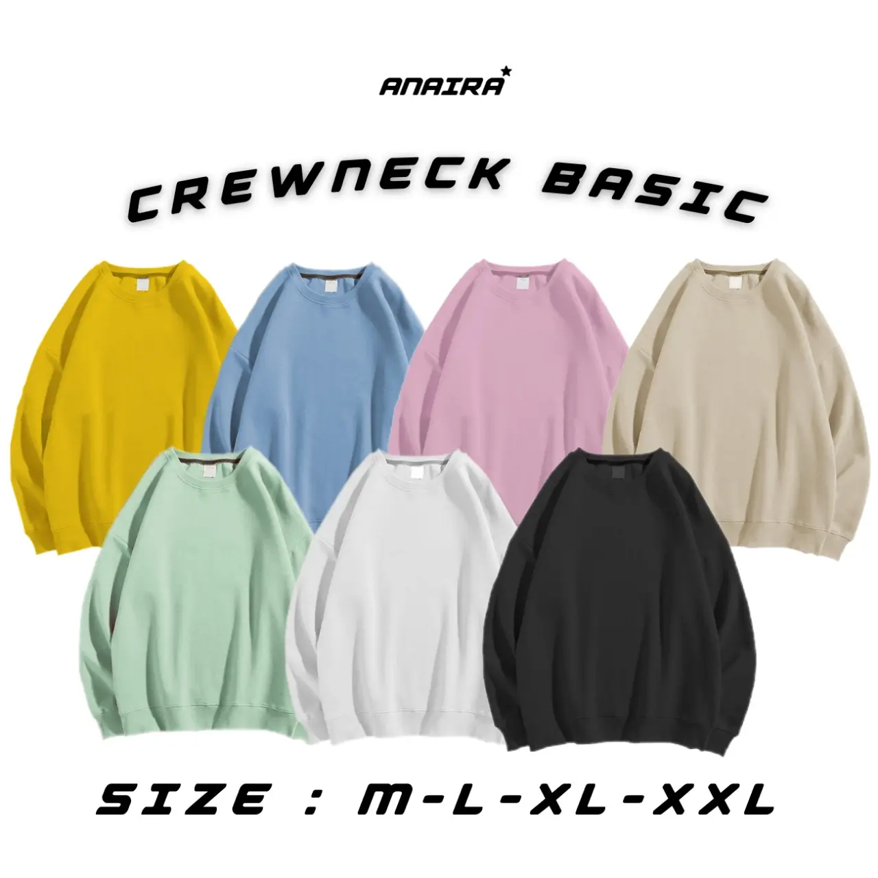 Crewneck Wanita Pria Basic Size M-XXL Anaira - Shop | Tokopedia