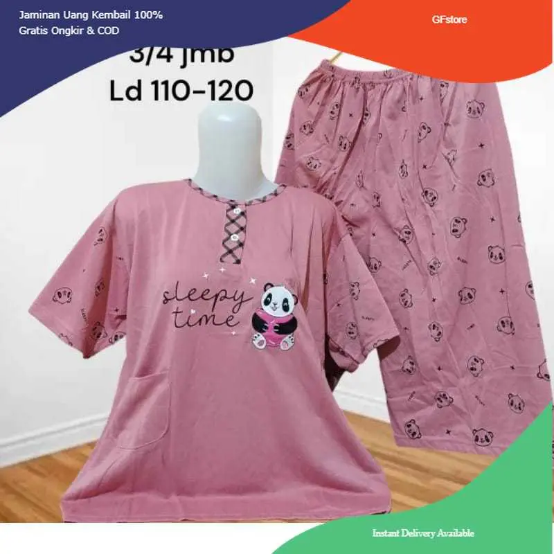 Setelan Baju Tidur Kaos Celana 3/4 Jumbo 3XL Big Size Babydoll Wanita LD 110-120Cm bayar di tempat