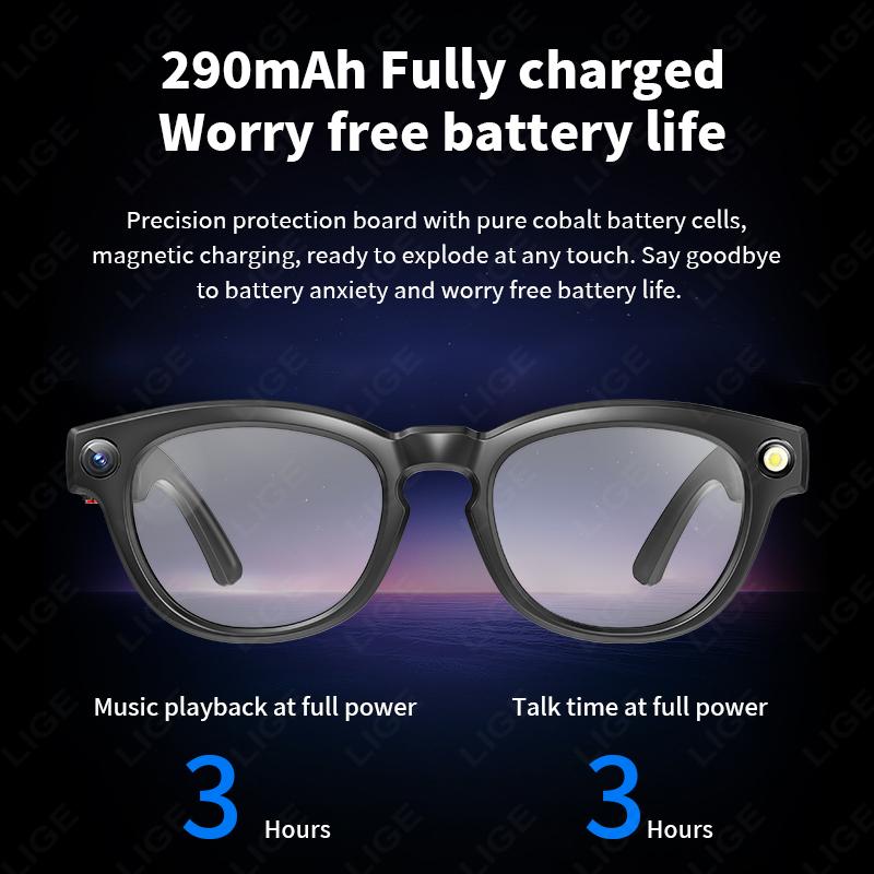 LIGE Smart AI Glasses 800W 4K HD Camera Shooting Video 290mAh Chat Voice Control Translation Bluetooth Call Color-change Lenses - Image 5