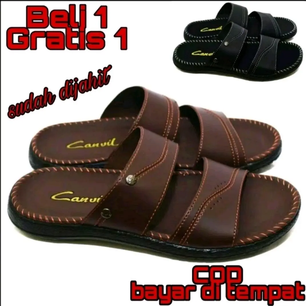 BELI 1 GRATIS 1 SANDAL KULIT PRIA BEST SELLER CLASS IMPORT | SENDAL SLOP COWOK Jepit