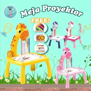 Mainan Meja Gambar Anak Proyektor Jerapah Unicorn Dino Dan Pony/ Meja Menggambar Proyeksi Gambar Berwarna /Drawing Projector/SKIKI91 - KINDER ART TABLE / Meja Gambar Anak Proyektor/Meja Belajar Anak meja melukis proyektor/Mainan Edukasi