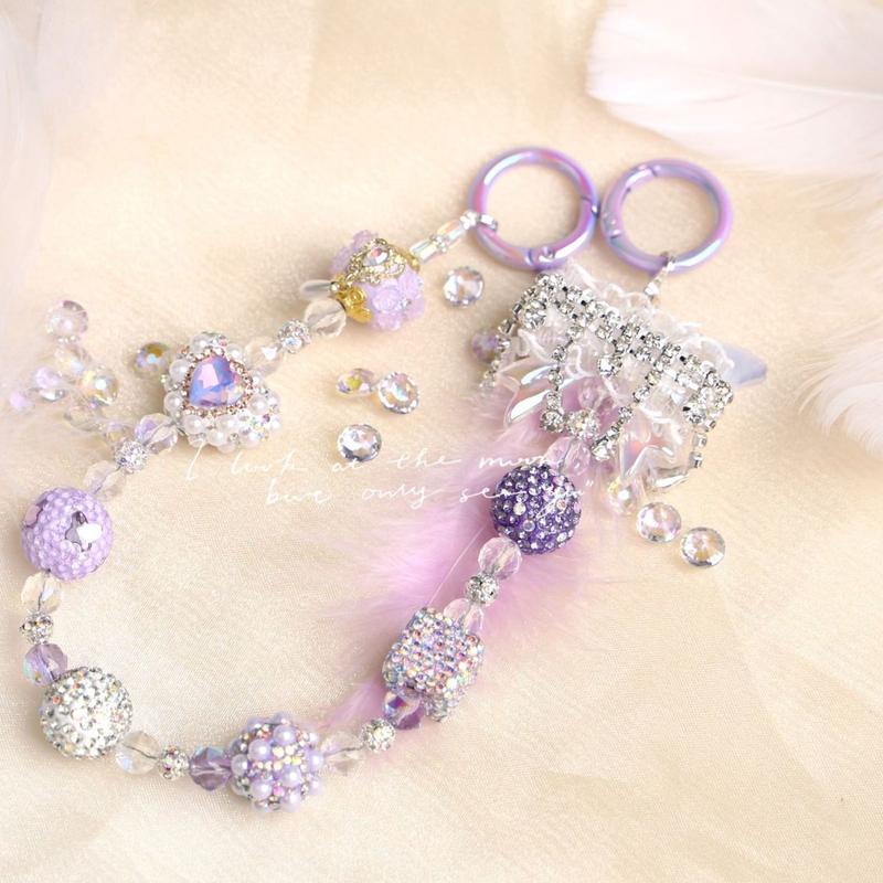 Product Introduction of Luxury Ins Style DIY Heavy Industry Nepal Mobile Phone Charm Mobile Phone Lanyard Bag Chain Popular Gradient Pink 4