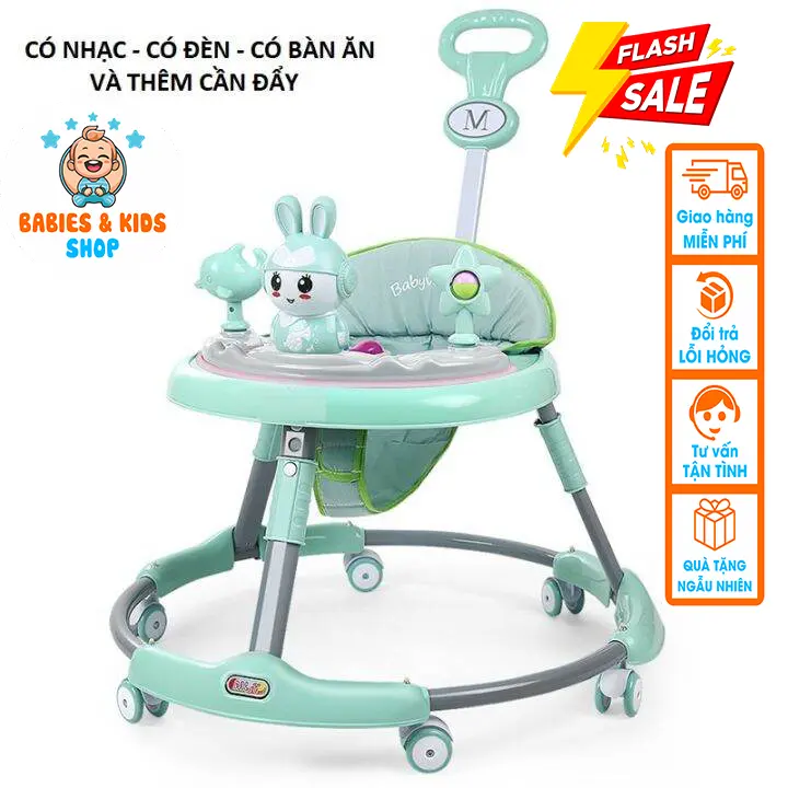 Xe tròn tập đi cho bé 2in1(kết hợp làm bàn ăn dặm cho bé)-có nhạc có tay cần đẩy