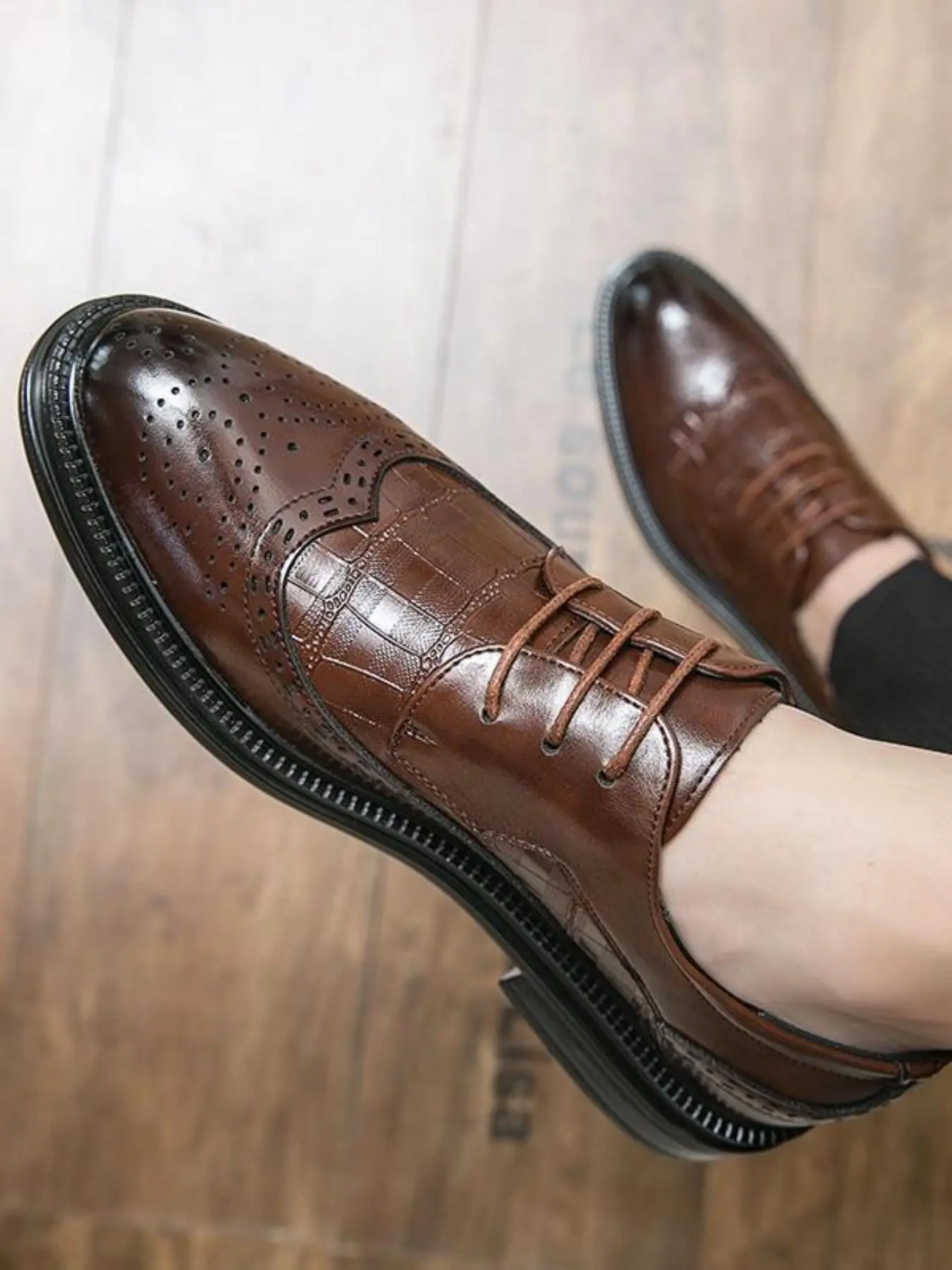 Men's Business Formal Brogue Decor Lace Up Dress Shoes, Fashionable Comfortable Pointed Toe Shoes for Work Office, Male All-match Shoes for Daily Wear, Boy