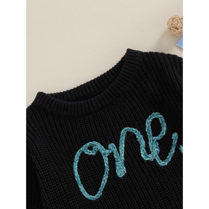 Infant Baby Knit Jumpsuit Letter Embroidered Long Sleeve Round Neck Romper Fall Winter Outfits 1