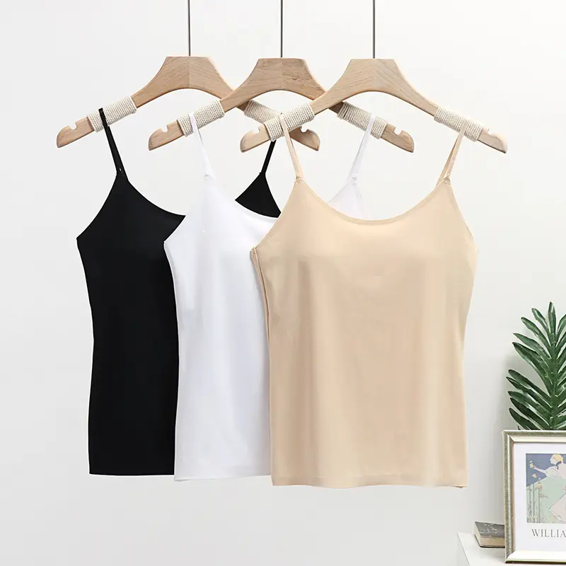 Đồ Lót Liền Mạch, Chất Liệu Lụa Lạnh Áo Vest Có Đệm, Một Mảnh, Dành Cho Nữ, Chống Lộ, Thích Hợp Cho Thể Thao, Thoáng Khí, Lưng Đẹp, Dây Đeo Spaghetti Quấn Ngực Top Women