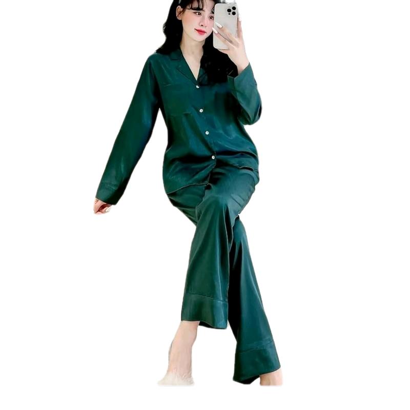 đồ bộ nữ bộ pijama nữ cao cấp lụa xướt ánh kim tay dài quần dài thiết kế có big size Áo Dài Tay Nhung Ong