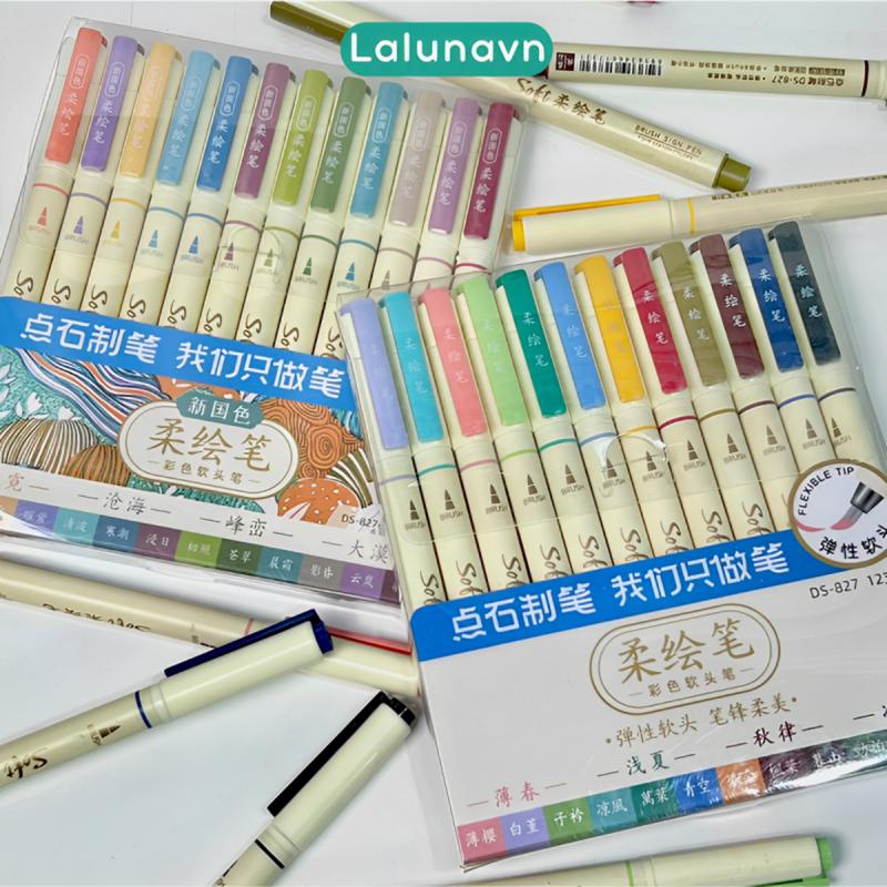 Combo 12 Bút Brush Soft Màu Pastel/Cơ Bản Viết Calligraphy Tiêu Đề Trang Trí Sổ Bullet Journal Lalunavn - A71