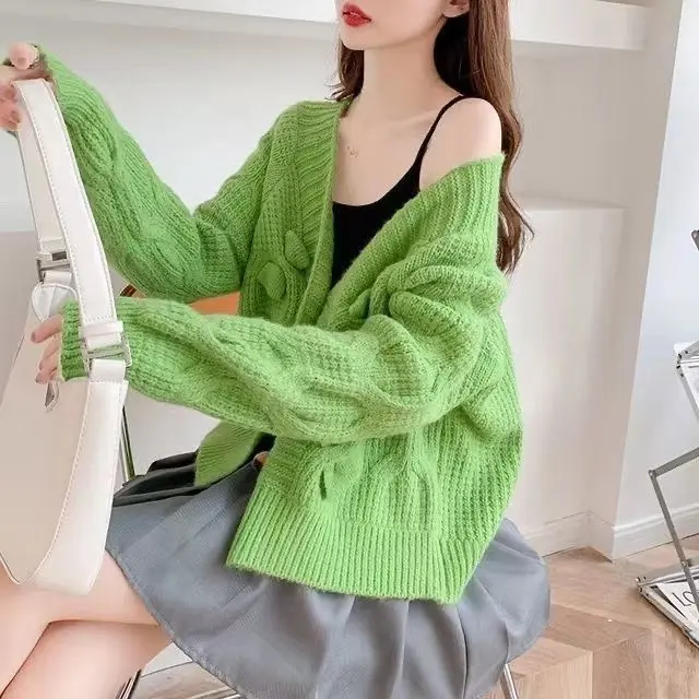 Áo Len Nữ, Phong Cách Thường Ngày Cổ Điển Nhật Bản, Cổ Chữ V, Có Nơ, Dáng Rộng Vừa Vặn, Áo Cardigan Dệt Kim, Thích Hợp Cho Mùa Thu Và Mùa Đông, Có Thể Mặc Ngoài Trời, Hàng Mới Về 2024 6