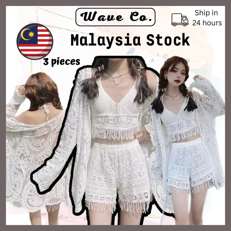 LACES Swimming Suit Swimwear Swimsuit BIKINI THREE PIECES (Jacket + Top + Bottom) Long Sleeve Swimsuit Sexy Slim